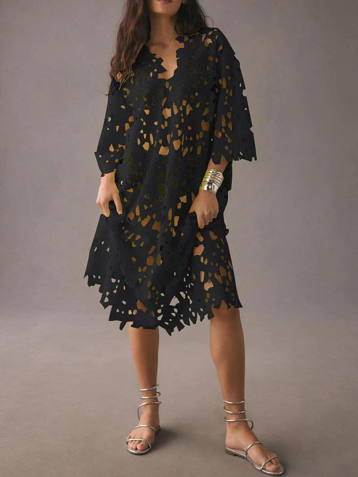 Raquel | Floral Eyelet Long Sleeve Midi Dress