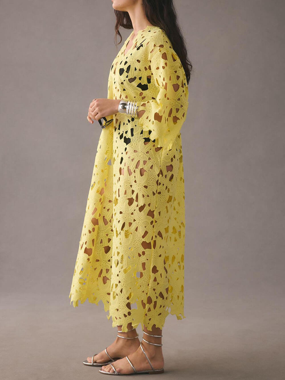 Raquel | Floral Eyelet Long Sleeve Midi Dress
