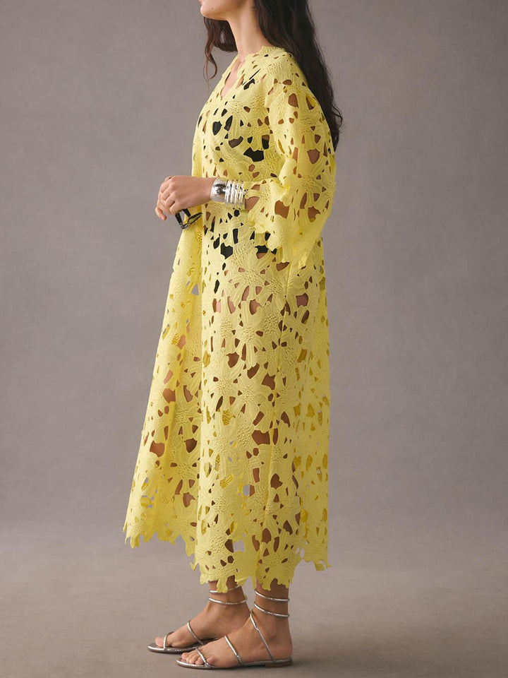 Raquel | Floral Eyelet Long Sleeve Midi Dress