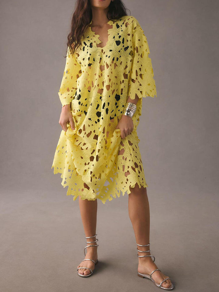 Raquel | Floral Eyelet Long Sleeve Midi Dress