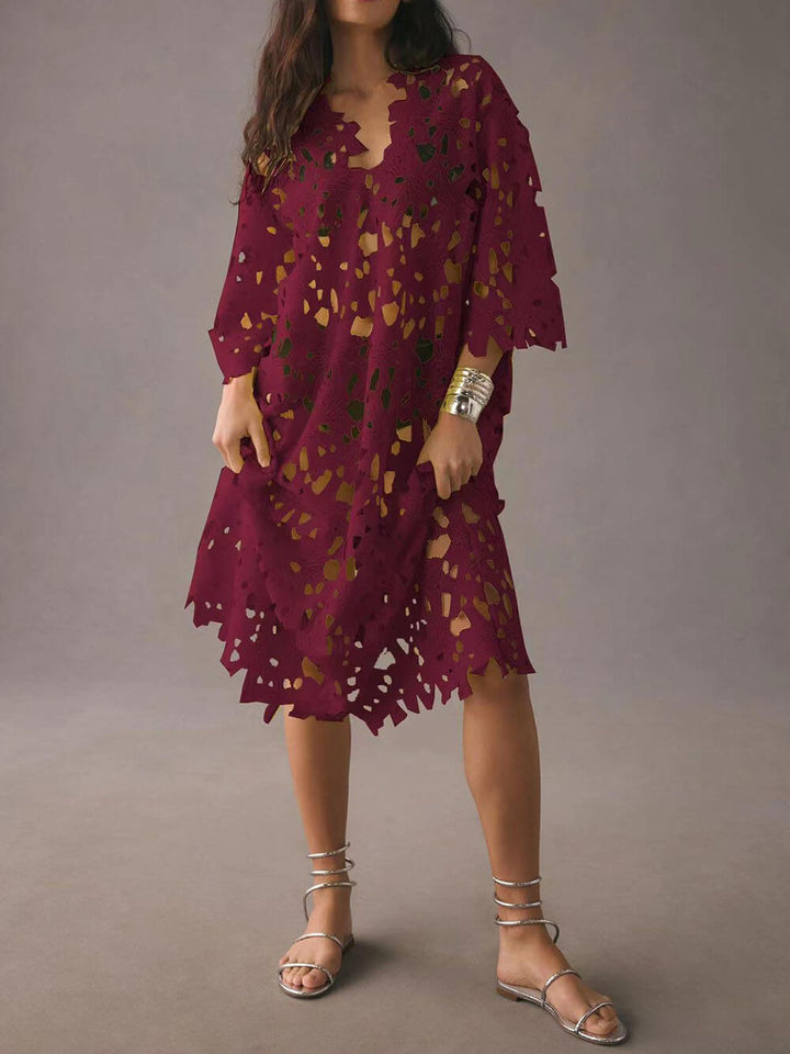 Raquel | Floral Eyelet Long Sleeve Midi Dress