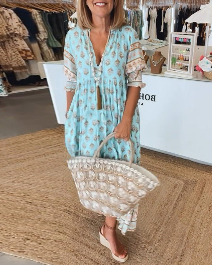 Tenisha | PRINTED V-NECK DRESS