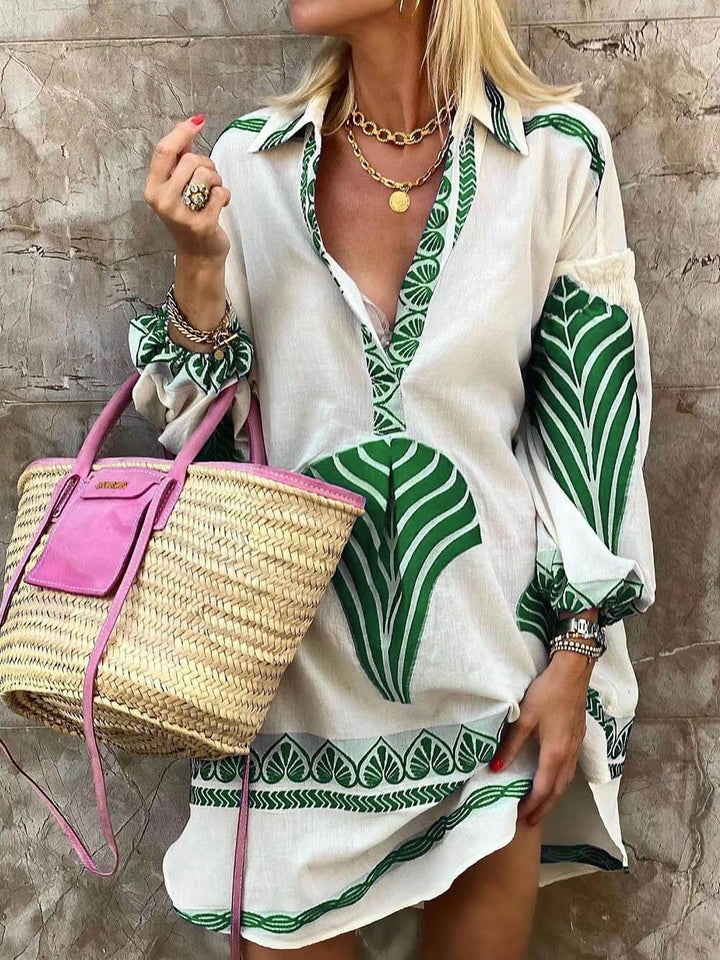 Amber - Printed Long Sleeve Mini Dress