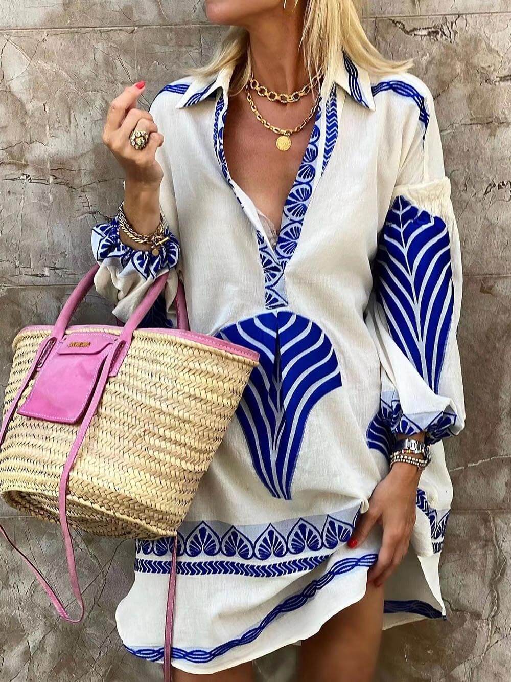 Amber - Printed Long Sleeve Mini Dress