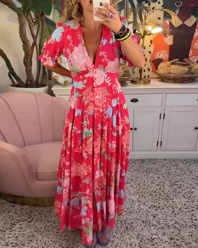 Adelaide - Floral Print V-neck Pocket Dress