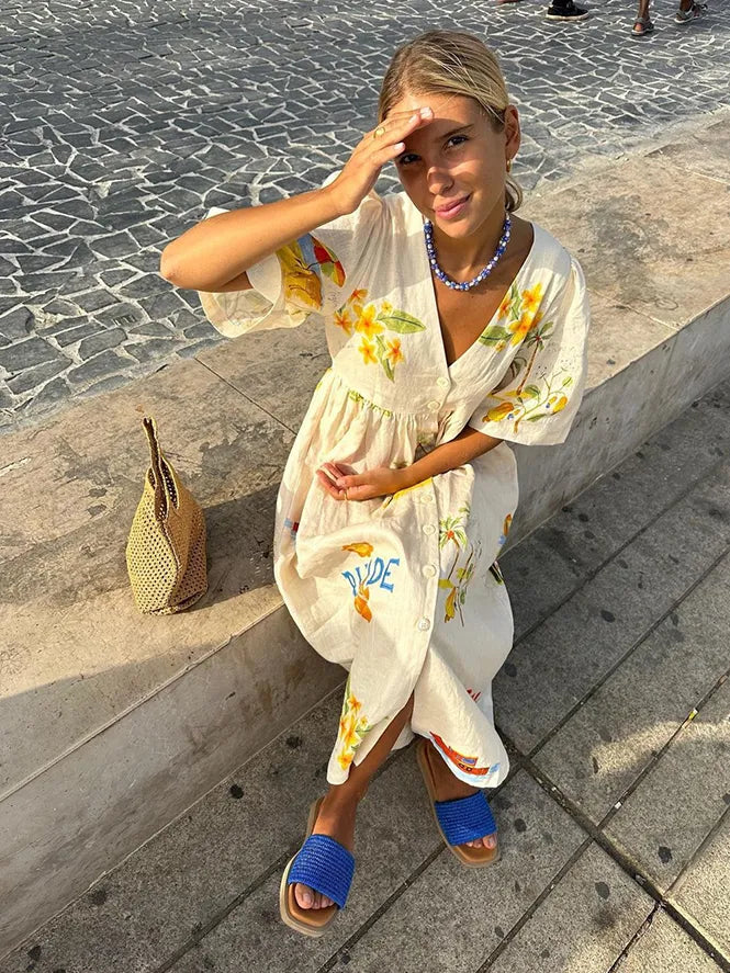 Xara | Stylish Linen Midi Dress