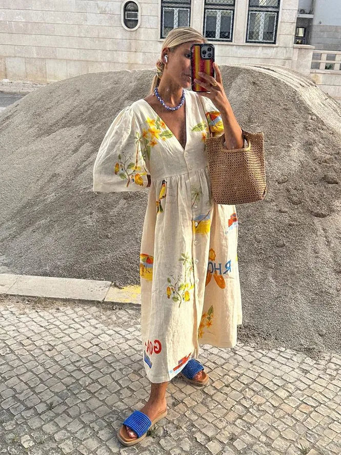 Xara | Stylish Linen Midi Dress