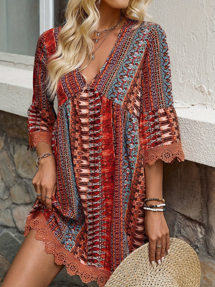 Sofie - V-Neck Lace Trim Dress